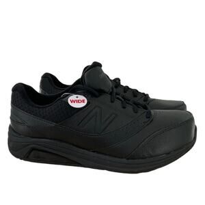 New Balance Women's Shoes Size 9.5 Wide Leather Low Top Lace Up Black Sneakers